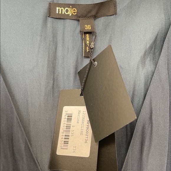 Maje Flowing satin scarf navy dress sz36 - Picture 8 of 12